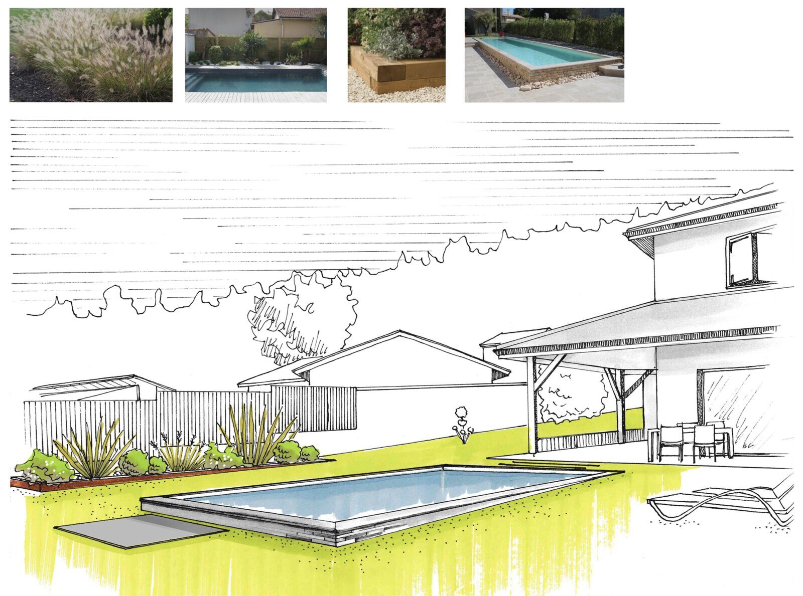 Croquis de conception - Villa contemporaine, piscine décaissée