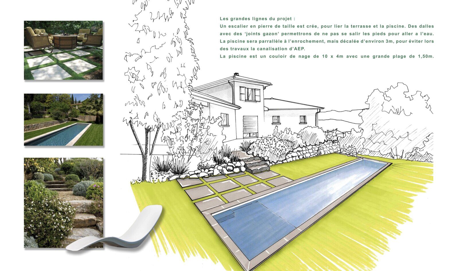 Croquis de conception - Villa provençale, couloir de nage